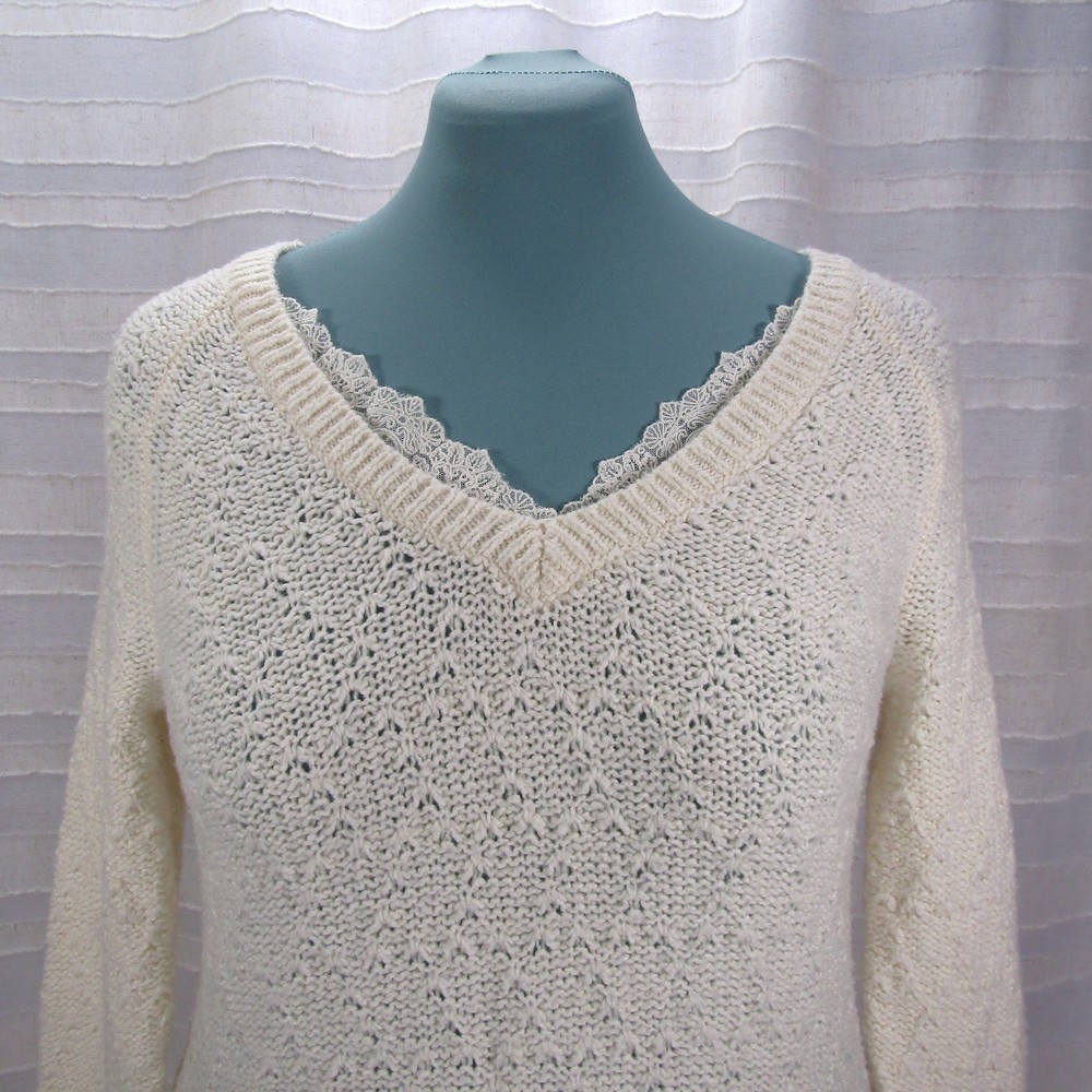 Anthropologie Knitted & Knotted Lace Trim Betten Sweater Tunic In Cream - S View 3